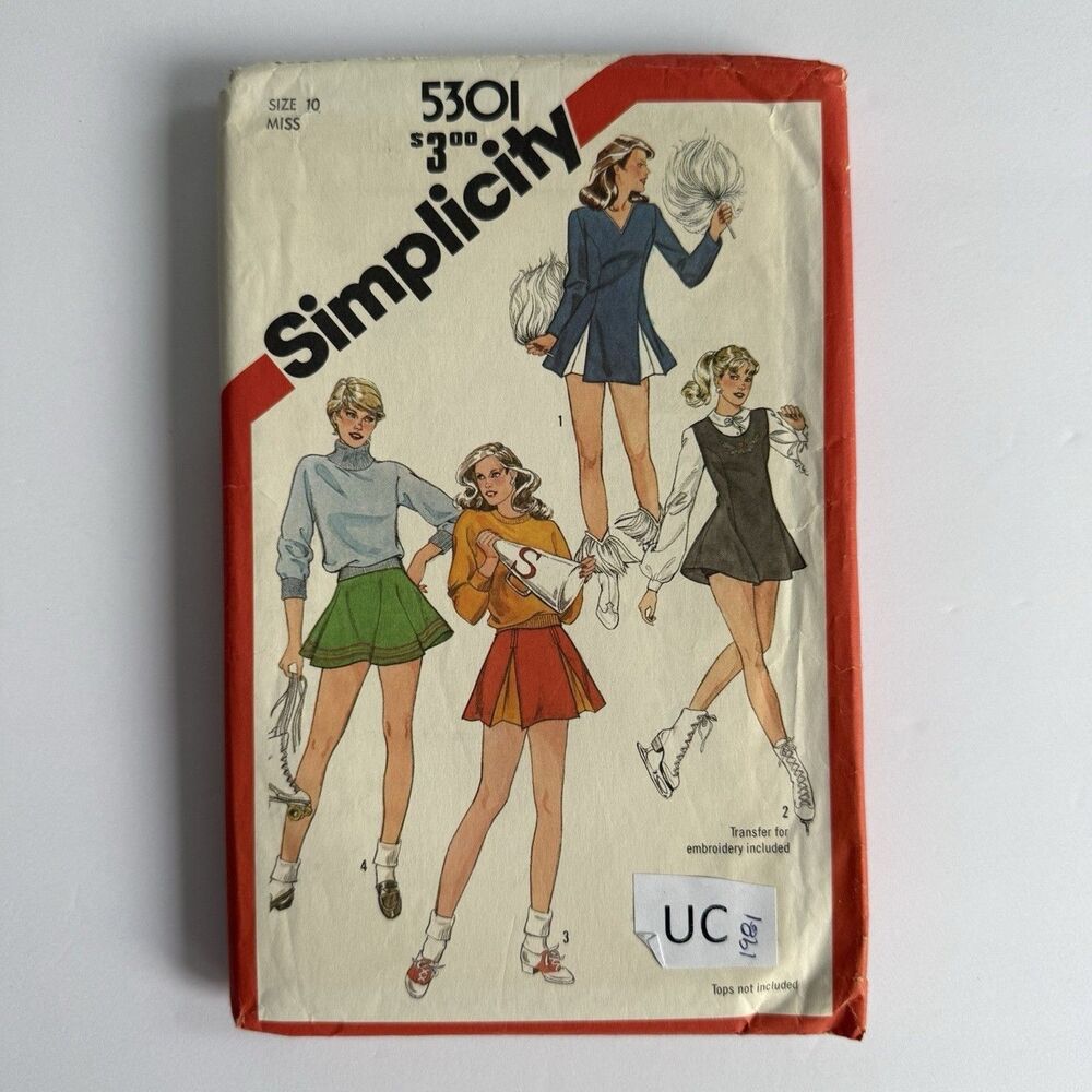 Vtg 80s Simplicity Sewing Pattern 5301 Ice Skater Cheerleader Dress Skirt Sz 10